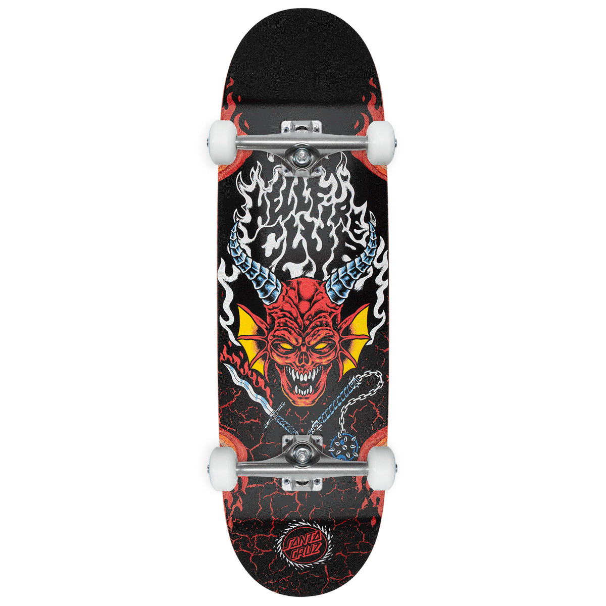 Santa Cruz x Stranger Things Hellfire Club Flames Complete Skateboard | Glow In The Dark | 9.00"