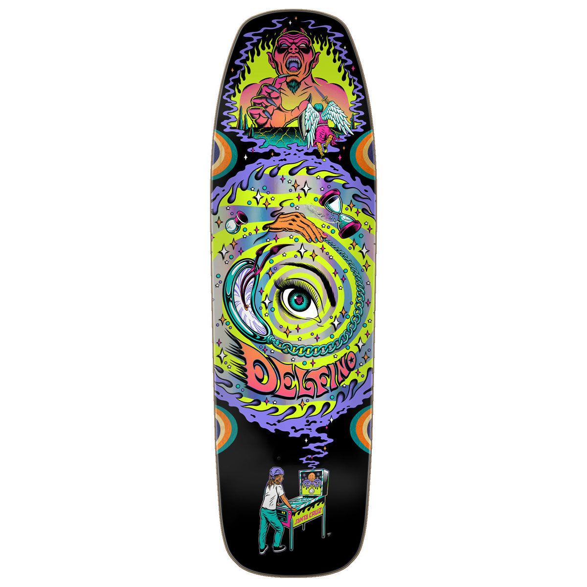Santa Cruz Delfino Pinball Vision Pro Shaped Skateboard Deck | 9.14"