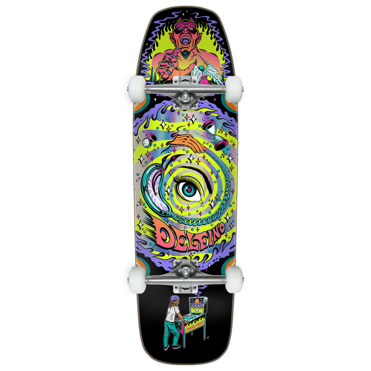 Santa Cruz Delfino Pinball Vision Pro Shaped Complete Skateboard | 9.14"