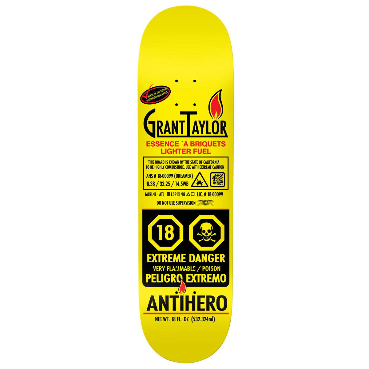 Anti-Hero Taylor Fueled Up Skateboard Deck | Yellow | 8.38"