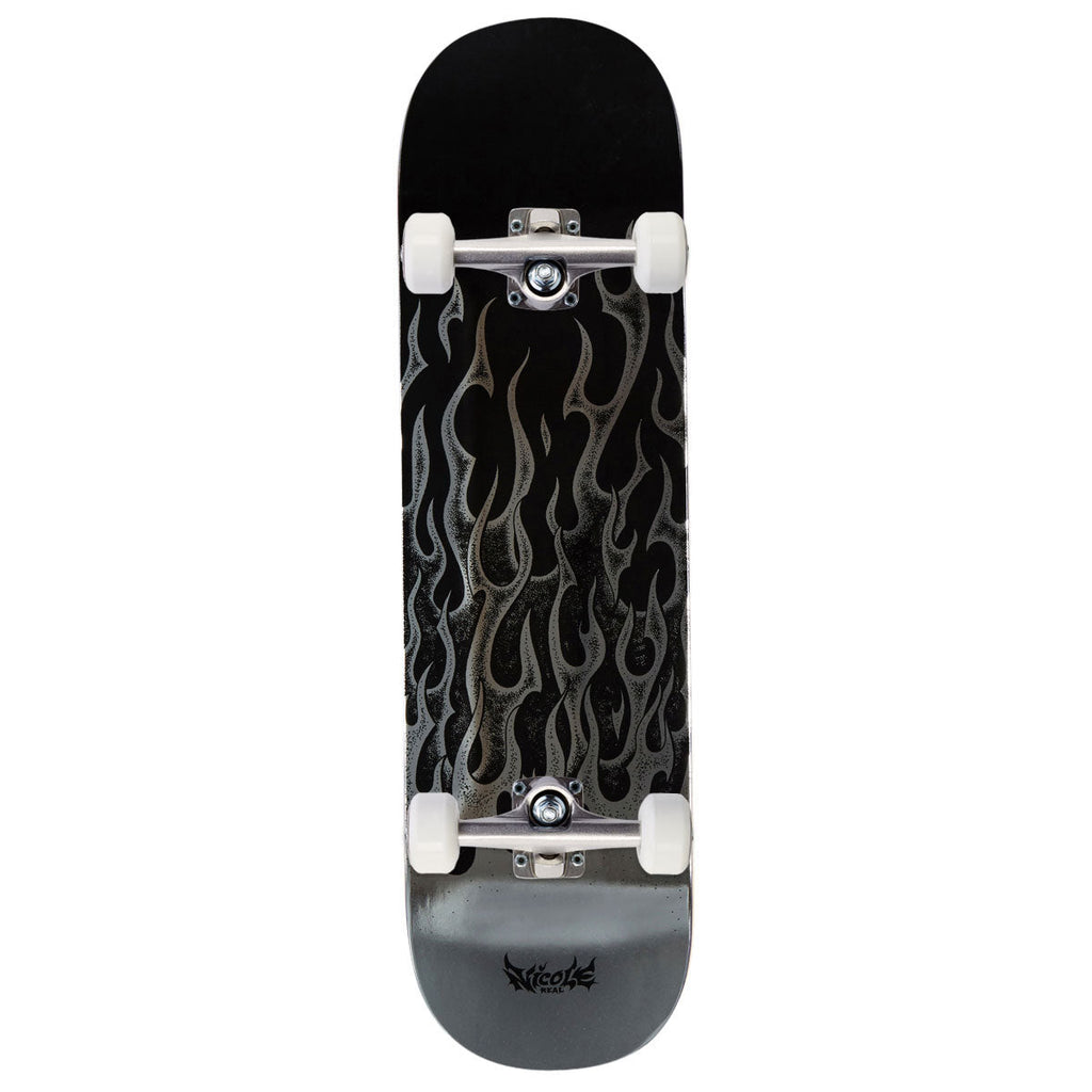 Real Nicole Flames Redux Twin Nose Complete Skateboard | Silver | 8.50"
